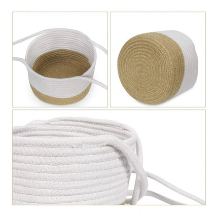 Rosolly Cotton Hanging Planter Flower Basket Pack of 1 (Beige White)