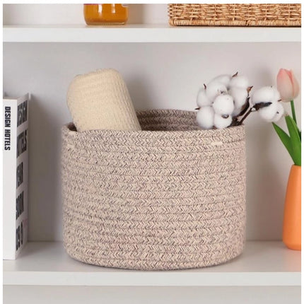 Rosolly Cotton Round Small Storage Basket 9x7 Inch Pack of 1 (Brown)