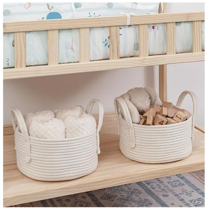 Rosolly Cotton Round Storage Rope Woven Baskets Pack of 2 (White)