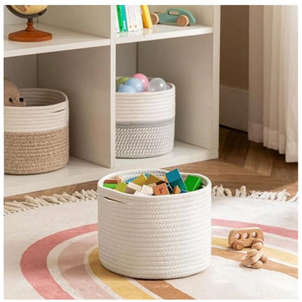 Rosolly Cotton Storage Rope Woven Baskets 9x7 Inch Pack of 1 (White)