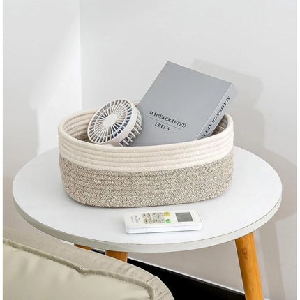 Rosolly Cotton Oval Storage Rope Woven Baskets Pack of 1 (White Mix)