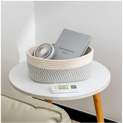Rosolly Cotton Oval Storage Rope Woven Baskets Pack of 1 (Grey White)
