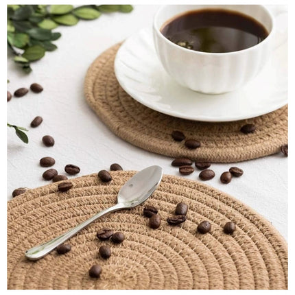 Rosolly Cotton Dining Table Round Placemat Mats Set of 4 (Beige)
