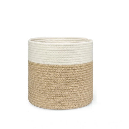 Rosolly Cotton Large Woven Storage Basket 11x11 Inch Pack of 1 (Beige White)