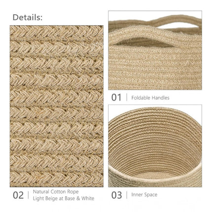 Rosolly Cotton Large Woven Storage Basket 11x11 Inch Pack of 1 (Beige)