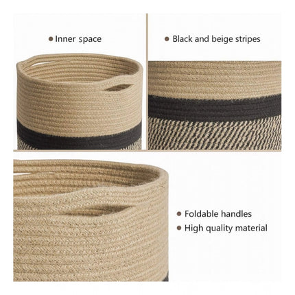 Rosolly Cotton Large Woven Storage Basket 11x11 Inch Pack of 1 (Beige)