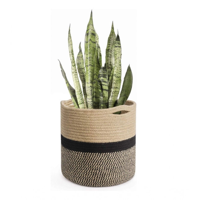 Rosolly Cotton Large Woven Storage Basket 11x11 Inch Pack of 1 (Beige)