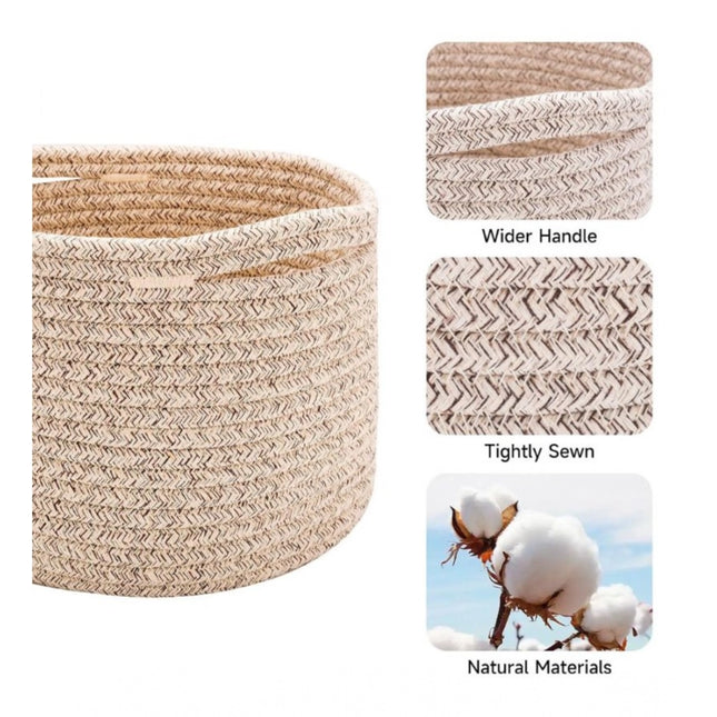 Rosolly Cotton Round Small Storage Basket 9x7 Inch Pack of 1 (Brown)