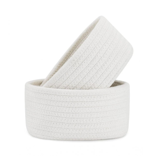 Rosolly Cotton Storage Rope Woven Baskets Pack of 2 (White)