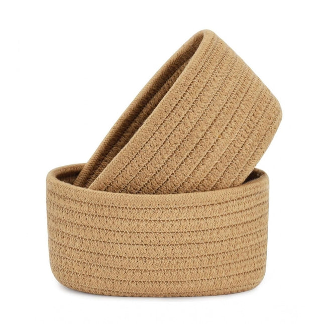 Rosolly Cotton Storage Rope Woven Baskets Pack of 2 (Beige)