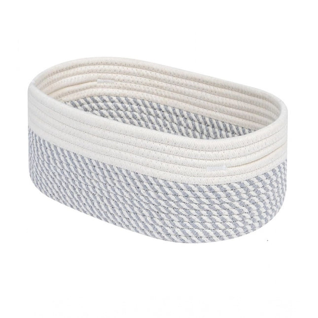 Rosolly Cotton Oval Storage Rope Woven Baskets Pack of 1 (Grey White)