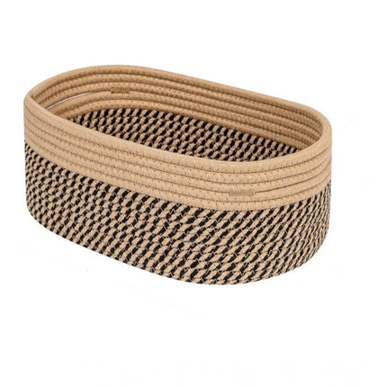 Rosolly Cotton Oval Storage Rope Woven Baskets Pack of 1 (Beige Black)