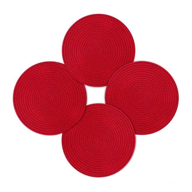 Rosolly Cotton Dining Table Round Placemat Mats Set of 4 (Red)