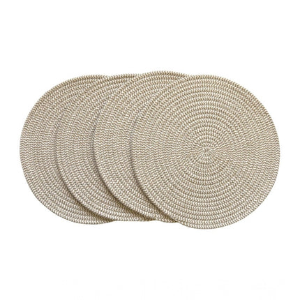 Rosolly Cotton Dining Table Round Placemat Mats Set of 4 (Beige White)