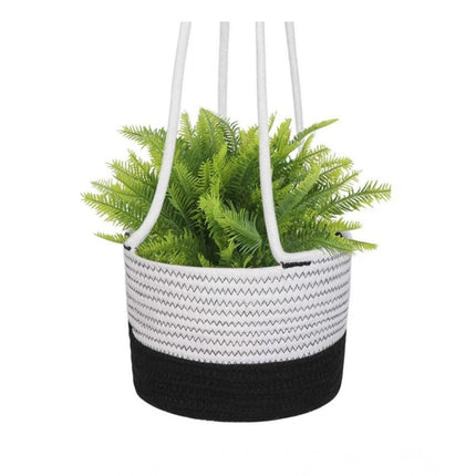Rosolly Cotton Hanging Planter Flower Basket Pack of 1 (Black &amp; White)