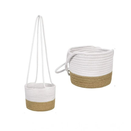 Rosolly Cotton Hanging Planter Flower Basket Pack of 1 (Beige White)