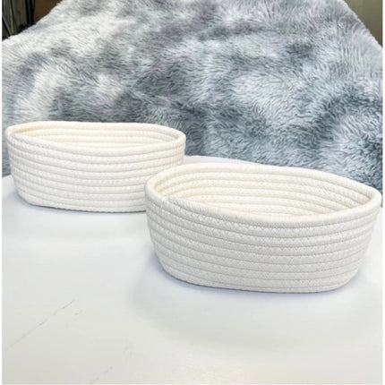 Rosolly Cotton Storage Rope Woven Baskets Pack of 2 (White)