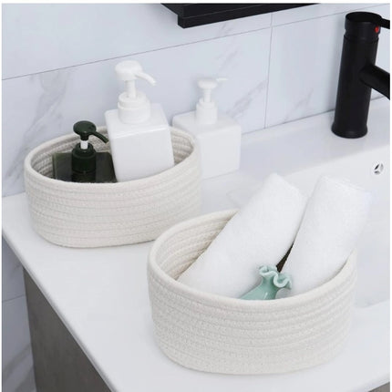 Rosolly Cotton Storage Rope Woven Baskets Pack of 2 (White)