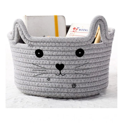 Rosolly Cotton Small Cat With Face Basket Pack of 1 (Grey)