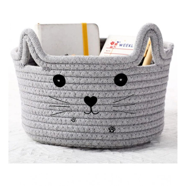 Rosolly Cotton Small Cat With Face Basket Pack of 1 (Grey)
