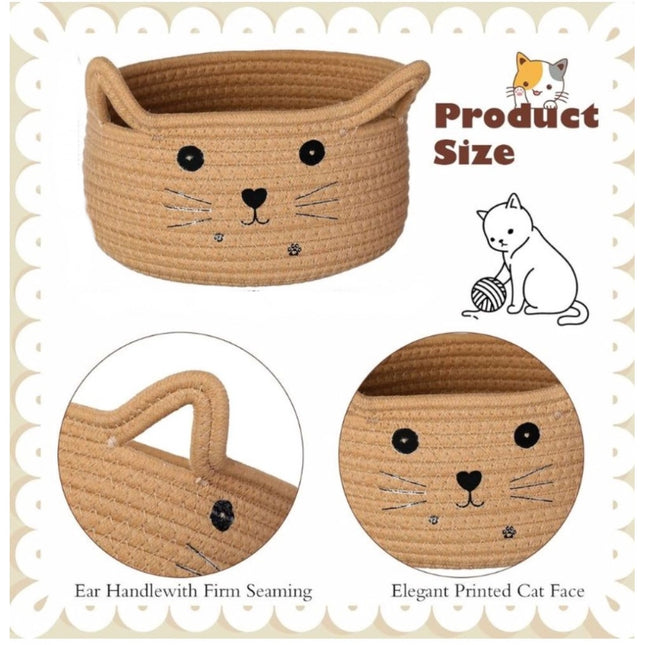 Rosolly Cotton Small Cat With Face Basket Pack of 1 (Beige)