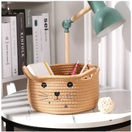 Rosolly Cotton Small Cat With Face Basket Pack of 1 (Beige)