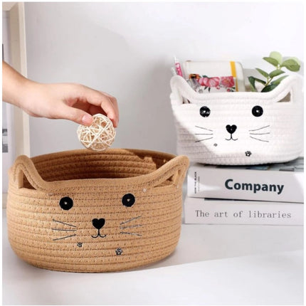 Rosolly Cotton Small Cat With Face Basket Pack of 1 (Beige)