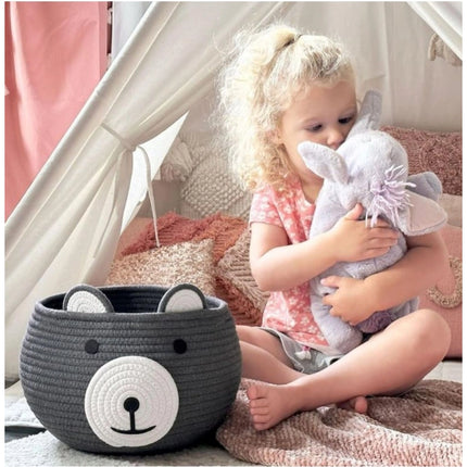 Rosolly Cotton Bear Shaped Storage Baskets Pack of 1 (Grey)