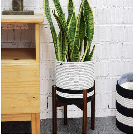 Rosolly Cotton Large Woven Storage Basket 10x10 Inch Pack of 1 (Black &amp; White)