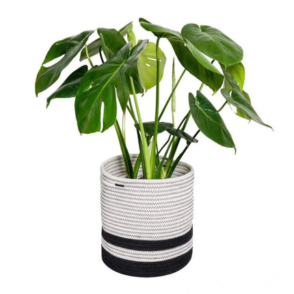 Rosolly Cotton Large Woven Storage Basket 10x10 Inch Pack of 1 (Black &amp; White)