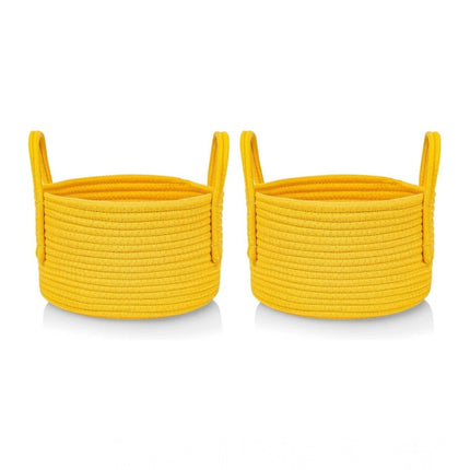 Rosolly Cotton Round Storage Rope Woven Baskets Pack of 2 (Yellow)