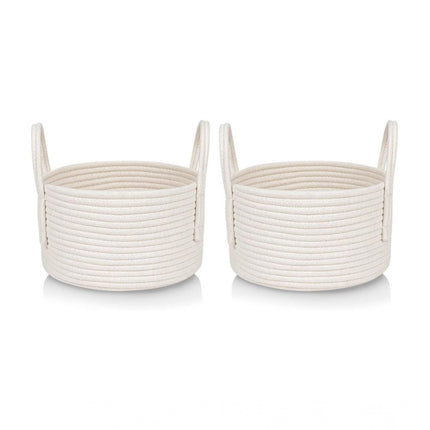 Rosolly Cotton Round Storage Rope Woven Baskets Pack of 2 (White)