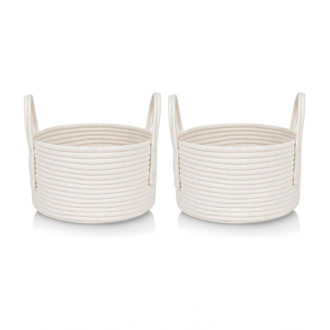 Rosolly Cotton Round Storage Rope Woven Baskets Pack of 2 (White)