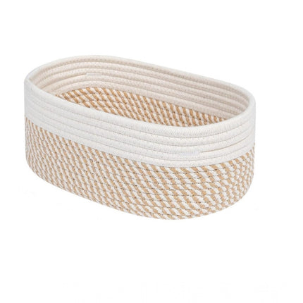 Rosolly Cotton Oval Storage Rope Woven Baskets Pack of 1 (Beige White)