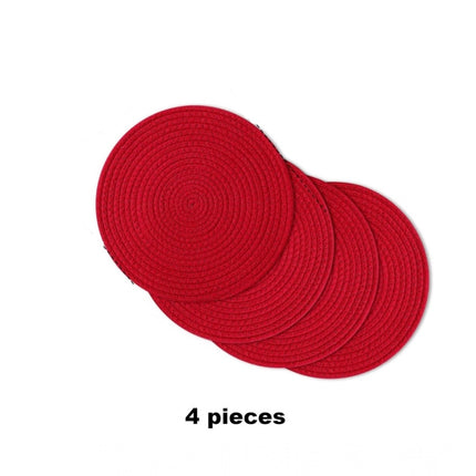 Rosolly Cotton Dining Table Round Placemat Mats Set of 4 (Red)