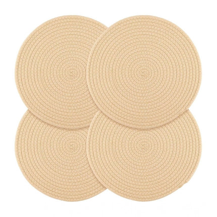 Rosolly Cotton Dining Table Round Placemat Mats Set of 4 (Cream)