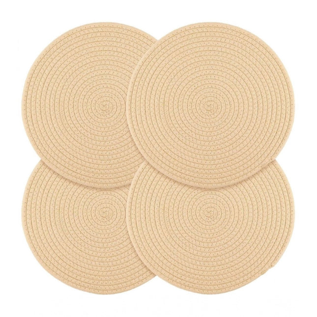 Rosolly Cotton Dining Table Round Placemat Mats Set of 4 (Cream)