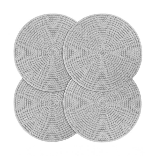 Rosolly Cotton Dining Table Round Placemat Mats Set of 4 (Grey)