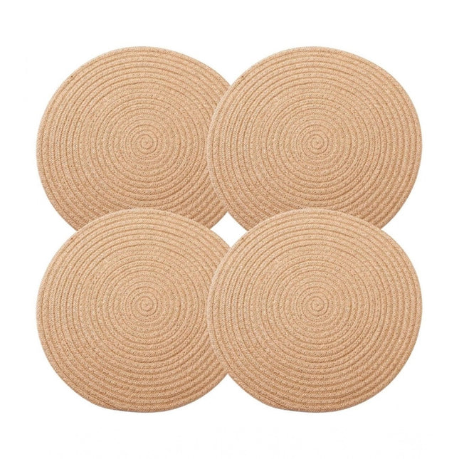 Rosolly Cotton Dining Table Round Placemat Mats Set of 4 (Beige)