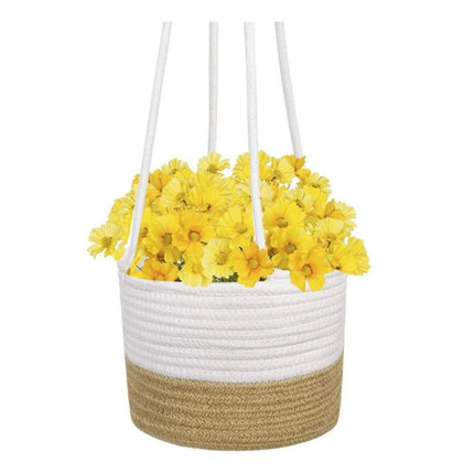 Rosolly Cotton Hanging Planter Flower Basket Pack of 1 (Beige White)