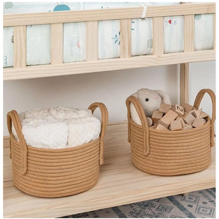Rosolly Cotton Round Storage Rope Woven Baskets Pack of 2 (Beige)