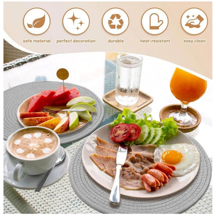 Rosolly Cotton Dining Table Round Placemat Mats Set of 4 (Grey)