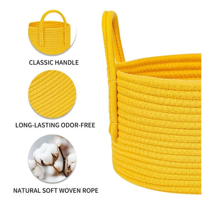 Rosolly Cotton Round Storage Rope Woven Baskets Pack of 2 (Yellow)