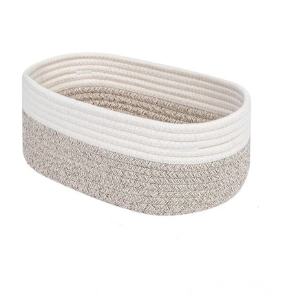 Rosolly Cotton Oval Storage Rope Woven Baskets Pack of 1 (White Mix)