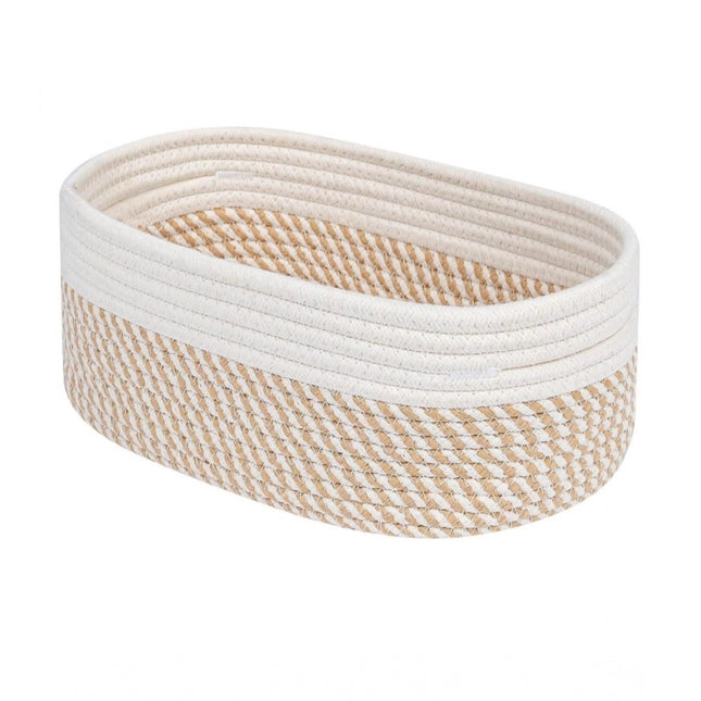 Rosolly Cotton Oval Storage Rope Woven Baskets Pack of 1 (Beige White)