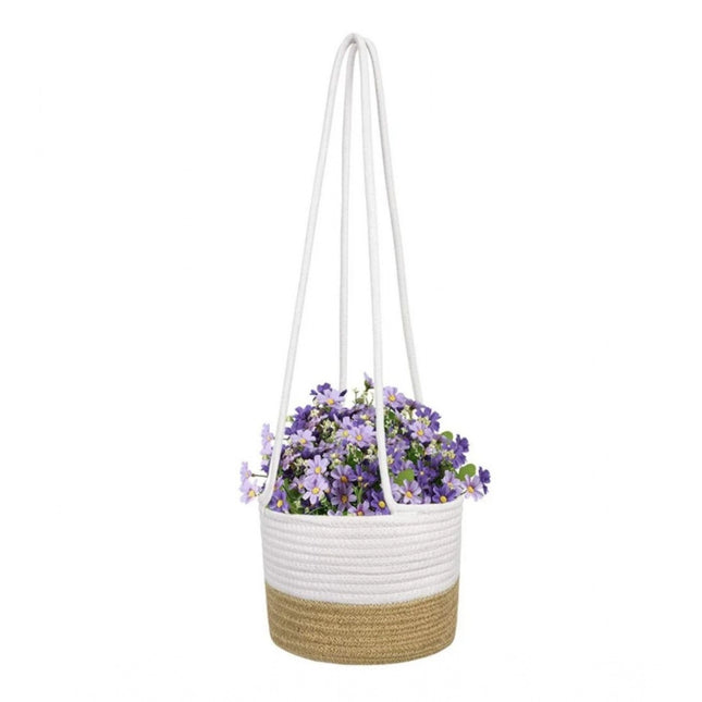 Rosolly Cotton Hanging Planter Flower Basket Pack of 1 (Beige White)
