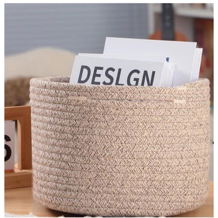 Rosolly Cotton Round Small Storage Basket 9x7 Inch Pack of 1 (Brown)