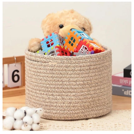 Rosolly Cotton Round Small Storage Basket 9x7 Inch Pack of 1 (Brown)