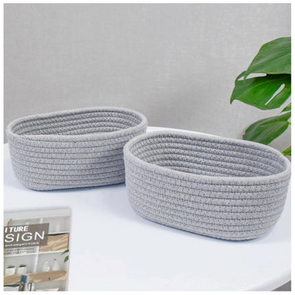 Rosolly Cotton Storage Rope Woven Baskets Pack of 2 (Grey)