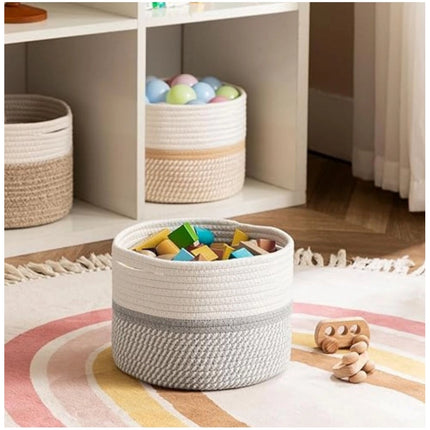 Rosolly Cotton Storage Rope Woven Baskets 9x7 Inch Pack of 1 (Grey)